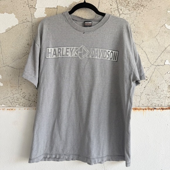 Harley-Davidson Other - Vintage Harley Davidson T Shirt Striped Biker Tee 90s Distressed Moto‎ Womens L